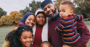 Browndages founders with their family enjoying outdoor time together in autumn