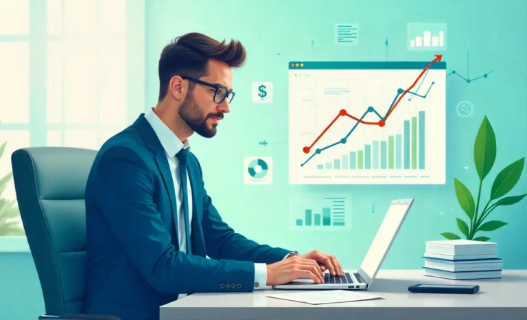 Professional business owner analyzing cash flow management charts and financial data on laptop for small business