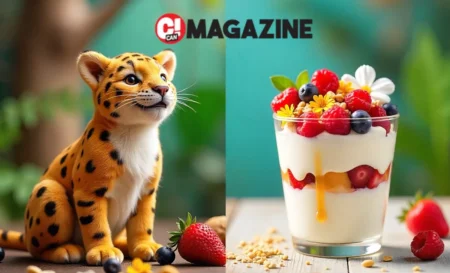 Joguart feature image: Tío Jaguar in an Instagram reel & a layered yogurt parfait with berries, granola in 1200x728 resolution.
