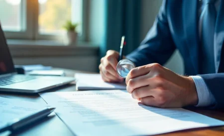 Professional reviewing legal contract with magnifying glass showing importance to read legal contracts carefully
