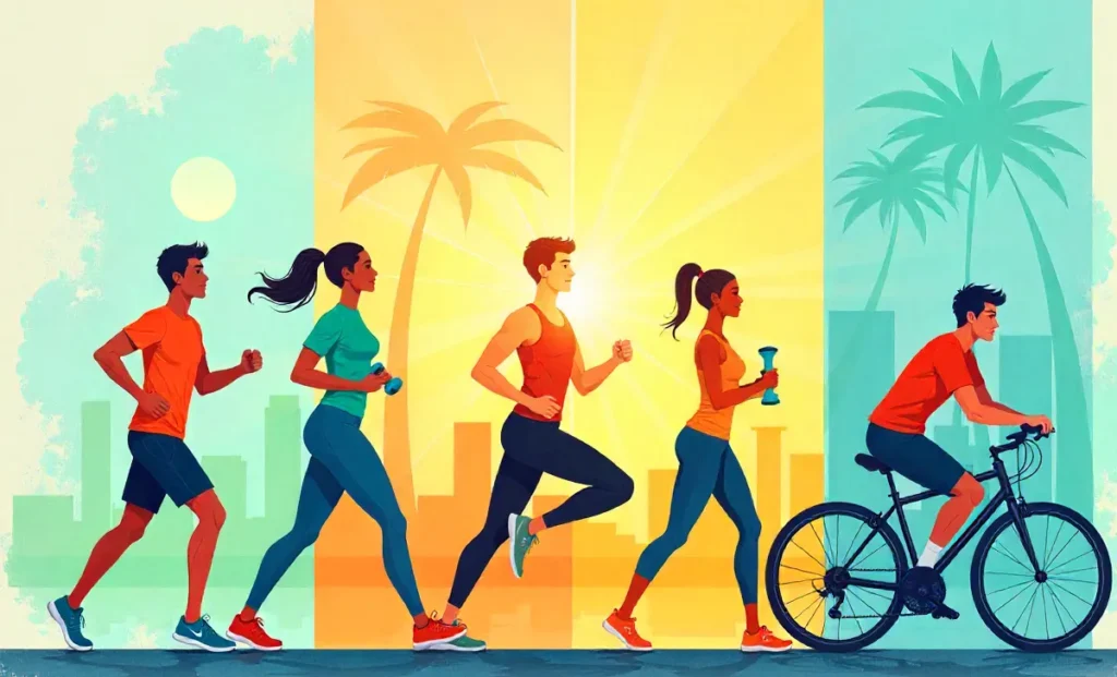 Infographic showing 10 regular exercise health benefits with fitness activities and wellness icons illustration