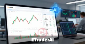 ETraderAI: AI-Powered Trading Platform Guide ETraderAI automated trading platform interface displaying live market data, AI algorithms, trading metrics, and professional fintech dashboard design