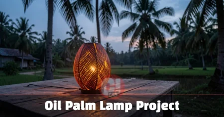 Oil Palm Lamp Project: Turning Waste Into Light Oil Palm Lamp Project lamp made from palm shell waste providing light in an off-grid rural home