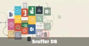 Sruffer DB interface showing search bar with filter options, real-time data table results, charts, and integration tags from multiple data sources.