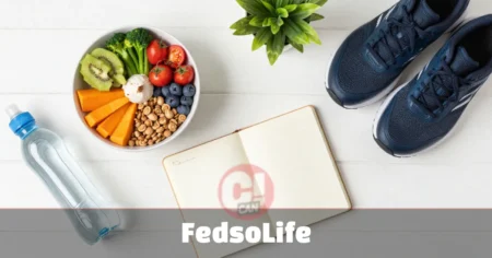 FedsoLife healthy lifestyle essentials including nutritious food, journal, and fitness gear