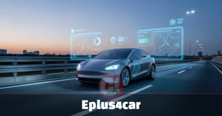 eplus4car electric vehicle with digital connectivity and real-time battery diagnostics on smart road