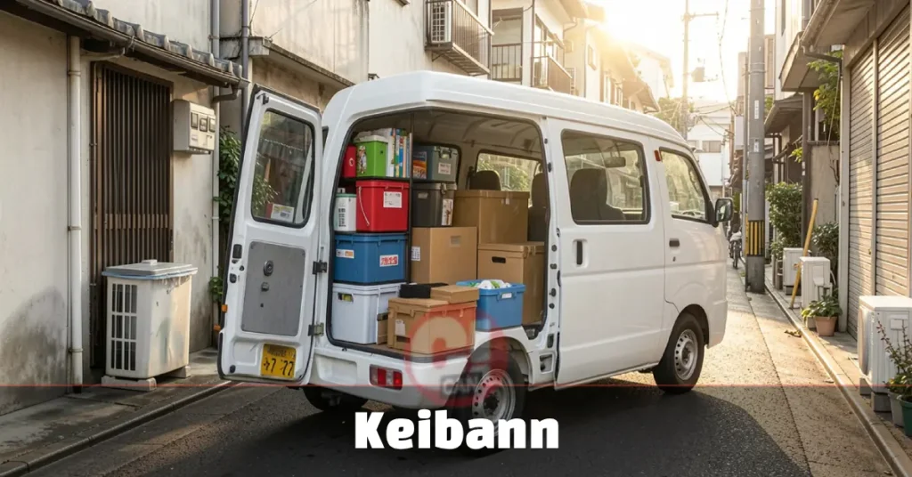 Keibann Vans: Japan’s Smartest Small Business Vehicle Keibann van on urban street with open rear door showing cargo space — compact Japanese light-duty delivery vehicle for business.