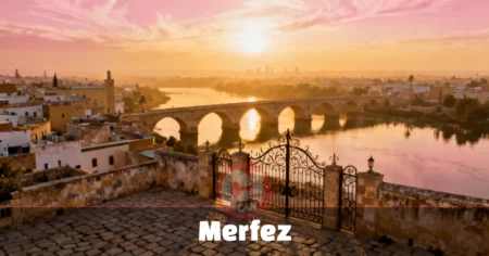 Historic Merfez old quarter with stone alleys, an arched bridge, and a riverside promenade at sunset — top travel destination 2026.