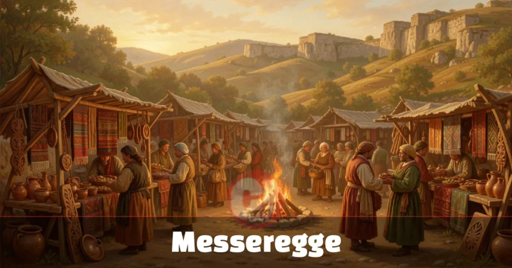 Messeregge cultural traditions showing a historic village market fair with handmade crafts and community festivals.