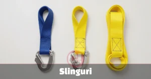 Three types of slinguri: a ring sling, medical arm sling, and industrial lifting sling shown side by side.