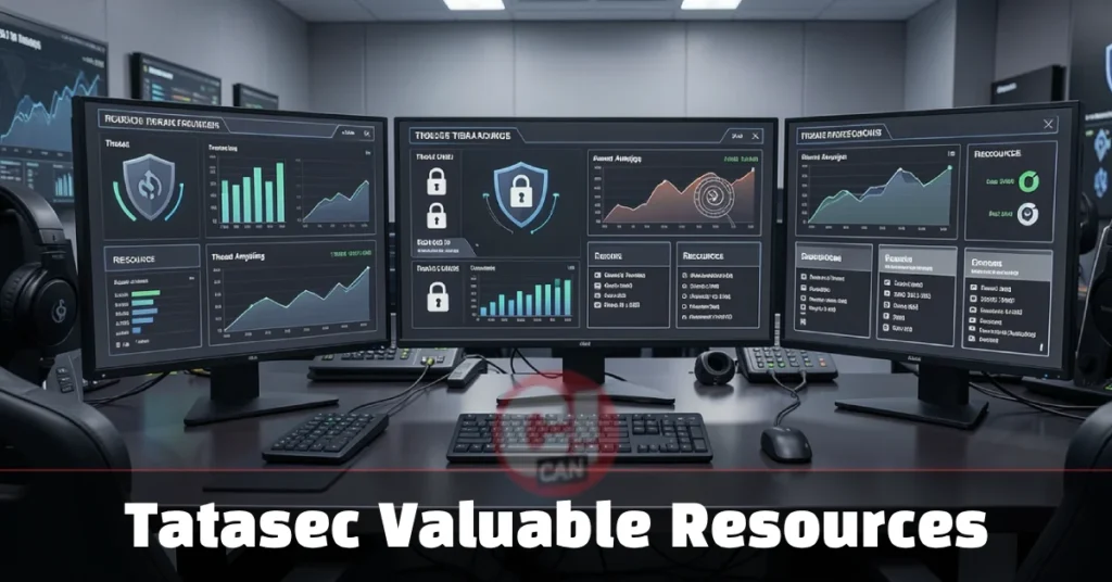 Tatasec valuable resources dashboard showing cybersecurity training, reports, and threat management tools for organizations.
