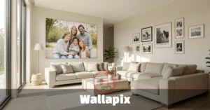 Wallapix custom wall art canvas print with personalized family photo in a modern home interior.